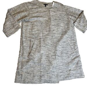 Eileen Fisher Stripe Textured Black White coat Snap Cotton Medium.      Q